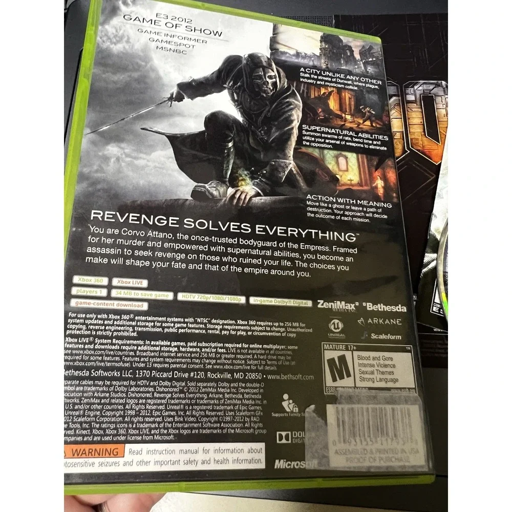 Dishonored Microsoft Xbox‎ 360 Action Stealth Game Bethesda CIB Complete
